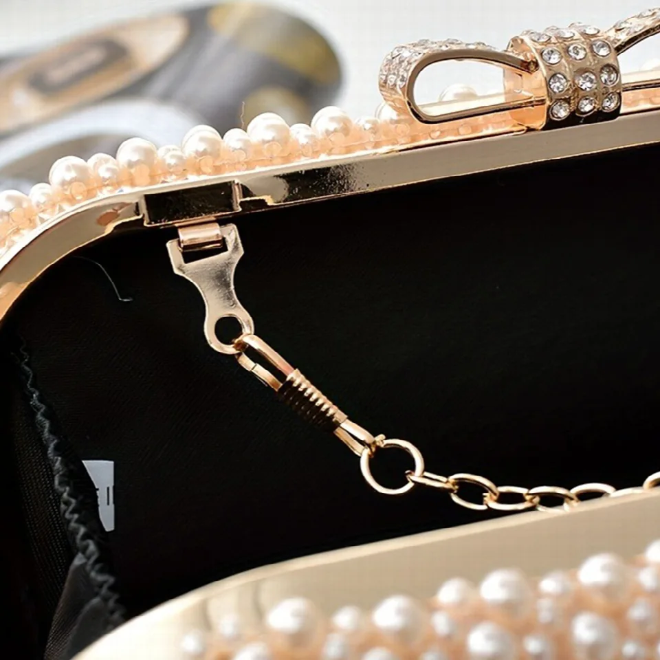 NANJER product detail: pearl trim, clasp and interior lining