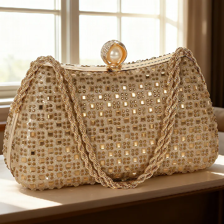 Gold Sequin Frame Handbag