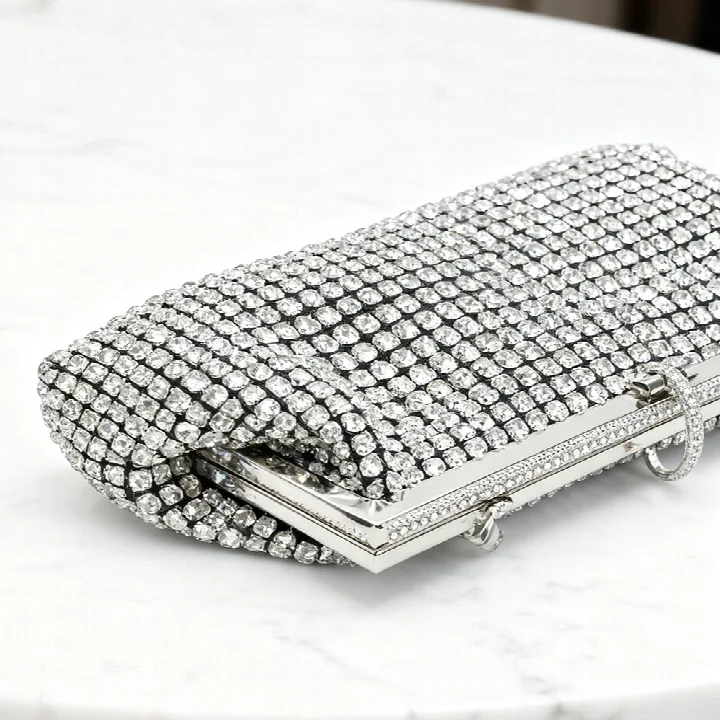 Silver Crystal Foldover Clutch