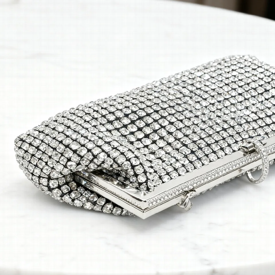 Silver Crystal Foldover Clutch