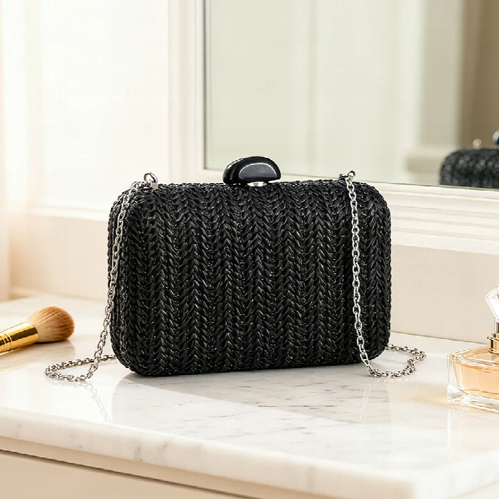 Black Chain Rhinestone Clutch