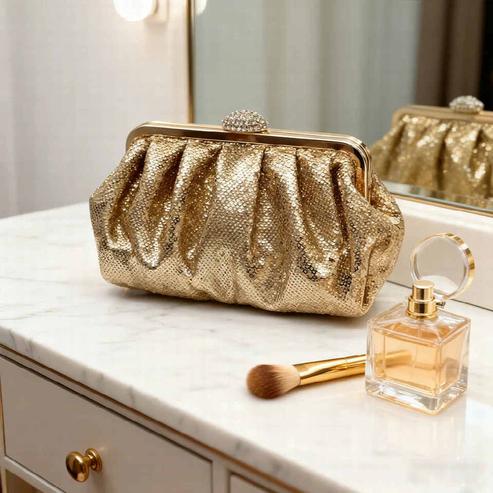Metallic Ruched Pouch